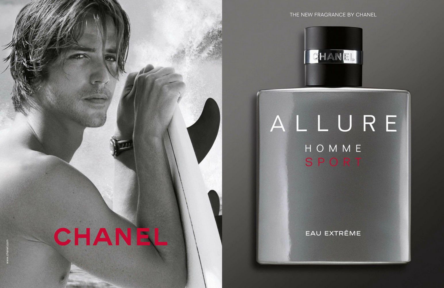 Allure Homme Sport Eau Extreme Chanel for men reklam afiş manken ve sörf tahtası şişe.jpg