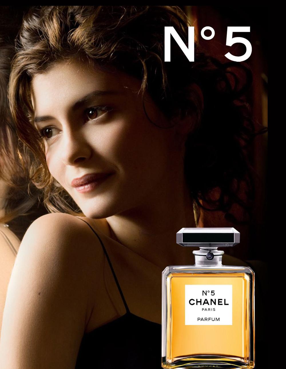 Chanel No5 EDP Gabriel Chanel'e benzeyen model Audrey Tautou tanıtım afişi.jpg