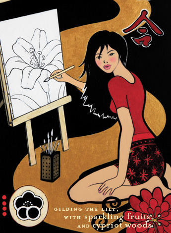Gilded Lily Ineke for women resim yapan tablo kadın zambak çiziyor commercial poster afiş o...jpg