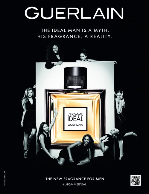 L’Homme Ideal Guerlain for men afiş reklam şişe etrafı siyah beyaz bayanlar o.28861.jpg