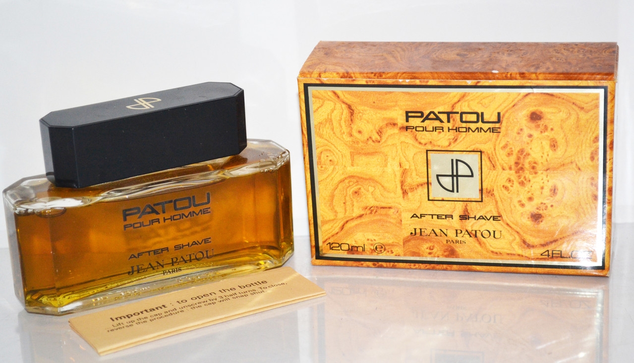 Patou pour Homme Jean Patou for men After Shave koyu renk sıvılı kutu ve şişe.jpg